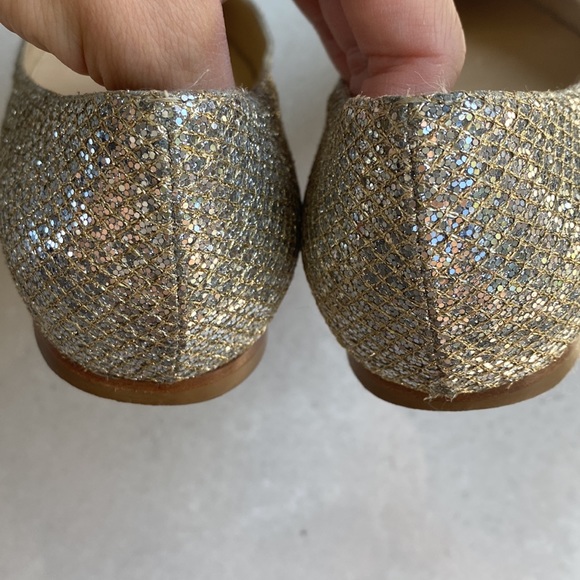 Jimmy Choo Classic Champagne Glitter Fabric Flat 37.5 - Picture 4 of 8